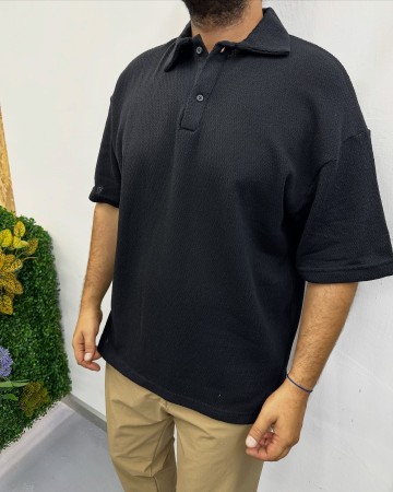 OVERSİZE TRİKO POLO YAKA SİYAH