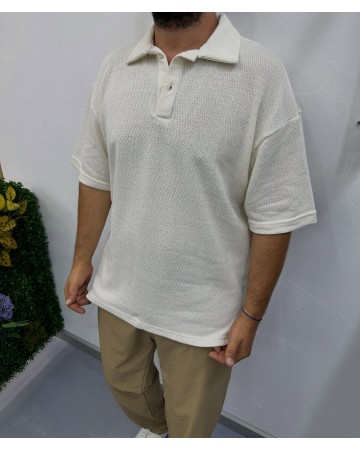 OVERSİZE TRİKO POLO YAKA BEYAZ